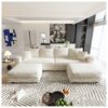 Plush Corduroy 4 Seat Sofa, Modern Comfy Upholstered Sofa Cloud Couch, Deep Seat Couches With Soft Pillows And 3 Ottomans, Convertible Sofa Lounge Chair, For Living Room, Apartment, Office - Beige - Image 15