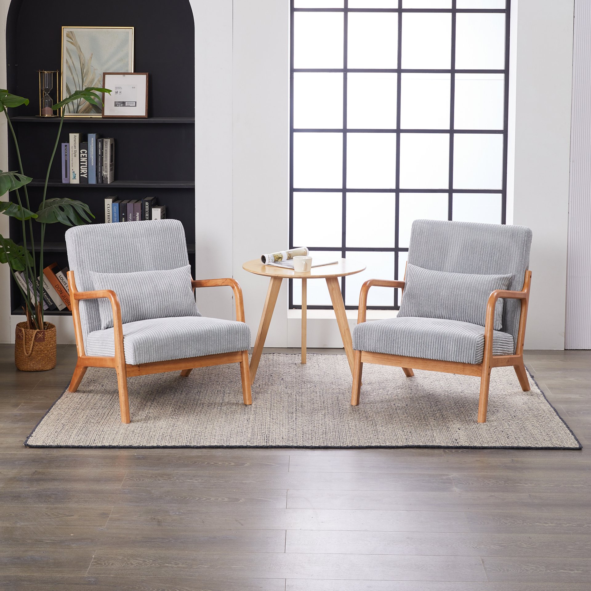 Accent Chair With Pillow, Upholstered Arm Chair - Light Gray - Image 4