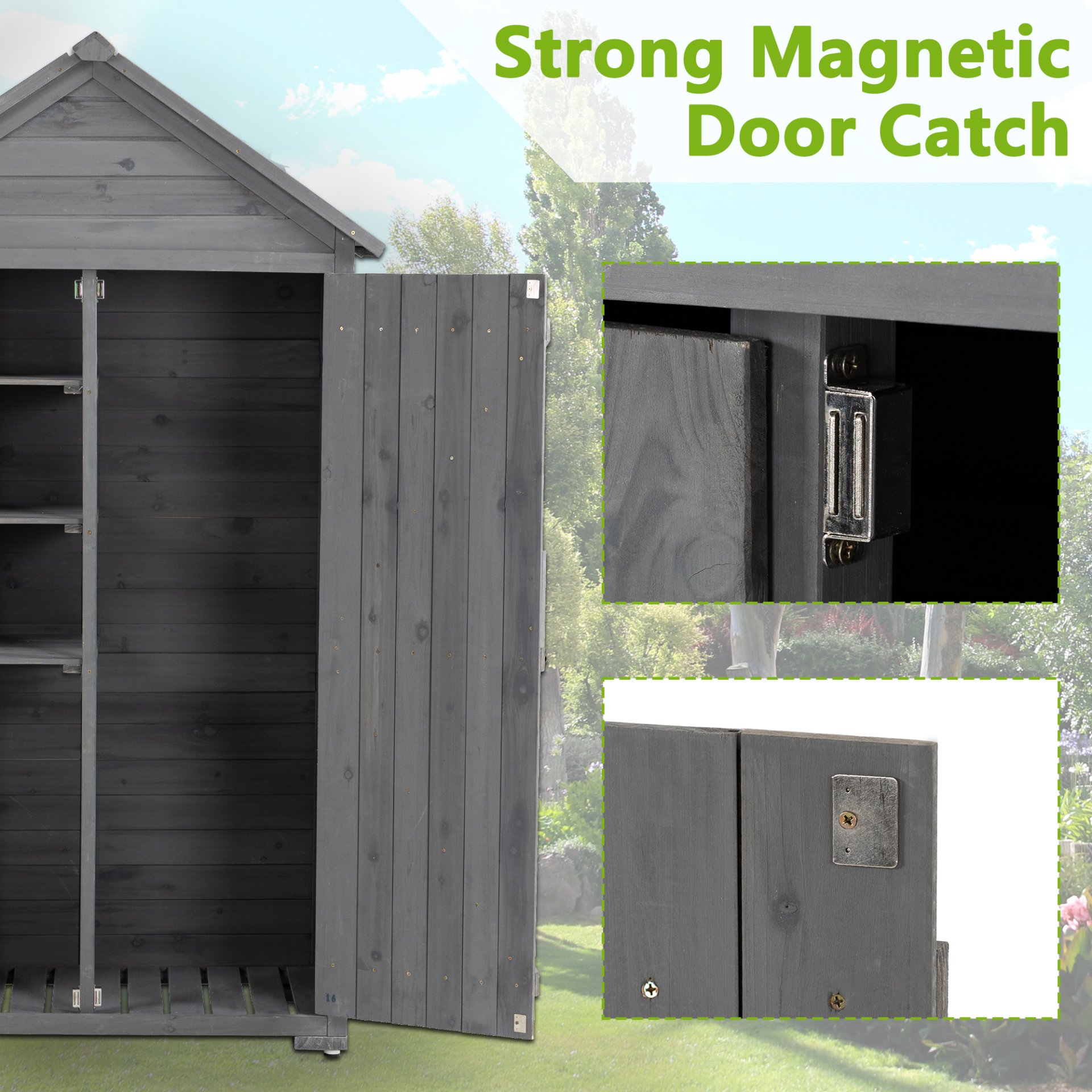 Outdoor Storage Cabinet, Garden Wood Tool Shed, Outside Wooden Shed Closet With Shelves And Latch For Yard - Gray - Image 7