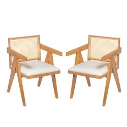 Chandigarh - Farmhouse Style Cane Upholstered Dining Chairs (Set of 2) - Natural / Beige