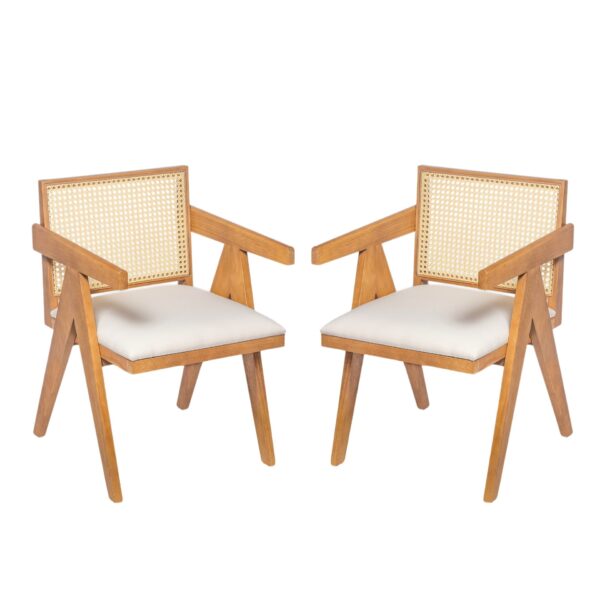 Chandigarh - Farmhouse Style Cane Upholstered Dining Chairs (Set of 2) - Natural / Beige
