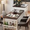 Extendable Kitchen Island With Slide Out Table And Storage Racks For 2 - 6 Person, Power Outlet, Bar, Prep Station - Creamy White / Walnut - Image 20