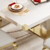 Top Dining Table With Gold Finish Corner, Pillar And Gold Finish Stainless Steel Base - White - Image 8