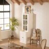 Retro Style Hutch Cabinet With Single Glass Door, China Cabinet For Home, Office, Or Studio - White - Image 9