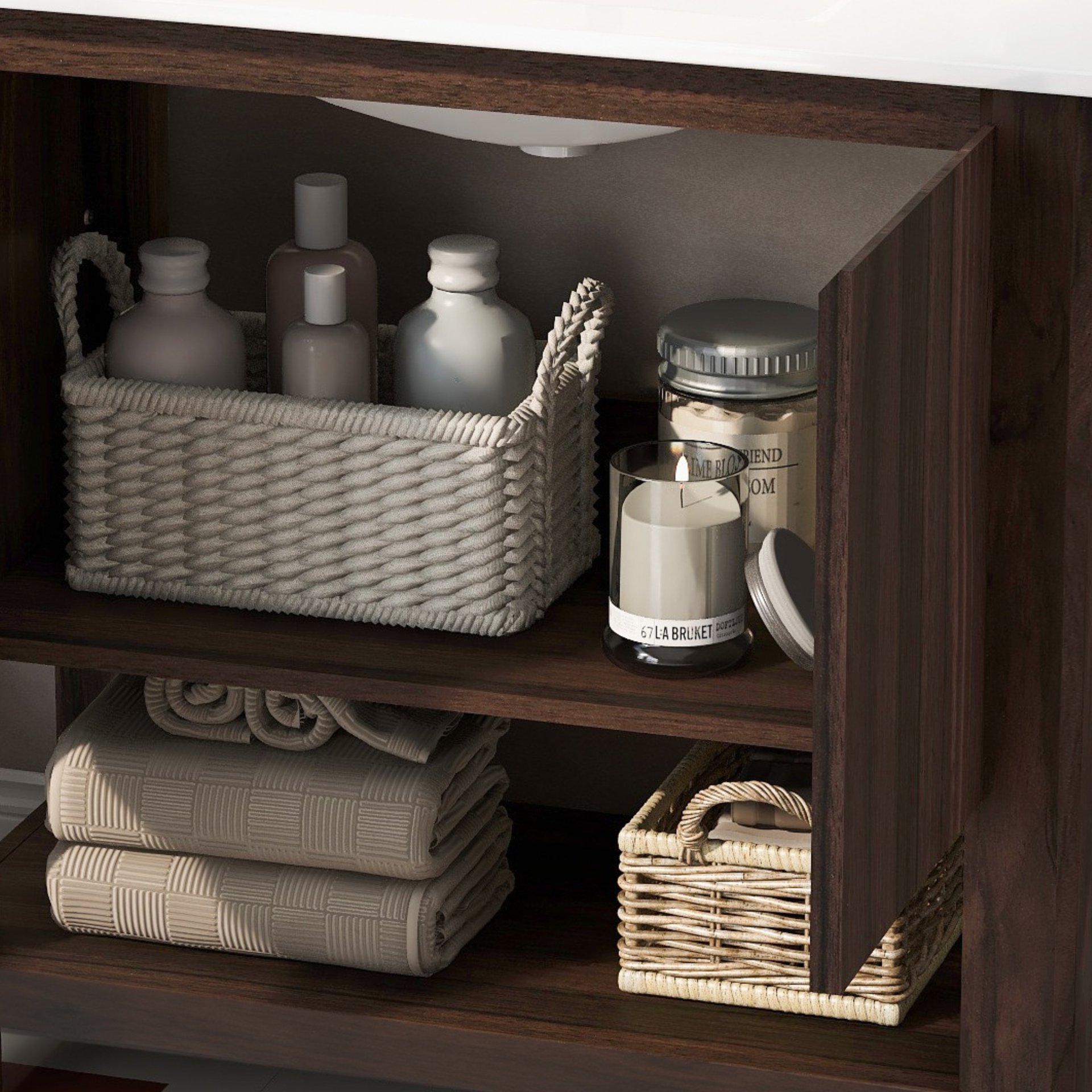 36" Modern Bathroom Vanity With Rectangle Ceramic Sink, Bathroom Cabinet And 45 Degrees Free Handle Design Soft Closing Doors, 1 Open Shelf At The Bottom - Dark Brown - Image 15