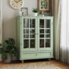 Buffet Cabinet With Double Glass Doors And Drawer, Storage Sideboard Cupboard - Green - Image 24