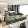 4 Seat Sofa, Deep Seat Couches With Soft Pillows And 3 Ottomans, Convertible Sofa Lounge Chair, For Living Room - Green - Image 9