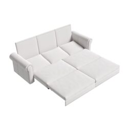 King Pull Out Sofa Bed, Chesterfield Sofa, 3 In 1 Velvet Convertible Sleeper Sofa With Nailhead Trim & Rolled Arm, Multi Functional Sofa Bed For Living Room, Bedroom, Apartment, Office - Beige