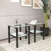 Glass Two Layer Tea Table, Small Round Table, Bedroom Corner Table, Living Room Side Table, Transparent (Set of 2) - Black - Image 5
