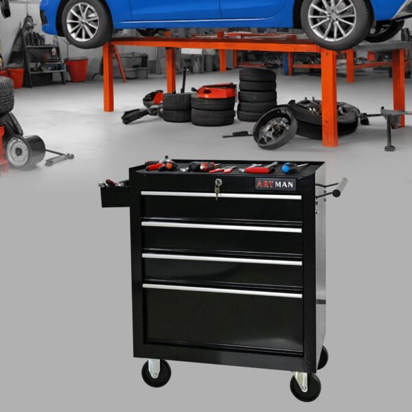 Rolling Tool Chest, 4 Drawer Tool Box With Wheels, Heavy Duty Industrial Service Cart Storage Organizer With Locking System, Rolling Tool Box Organizer Tool Case For Garage, Repair Shop - Black