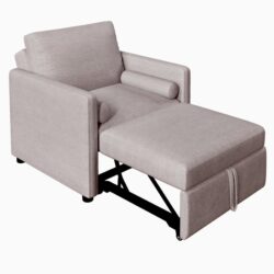 3 In 1 Convertible Sleeper Chair With Adjustable Backrest, Lounger Chair Turns Into Bed, Single Bed For Living Room, Linen - Tan
