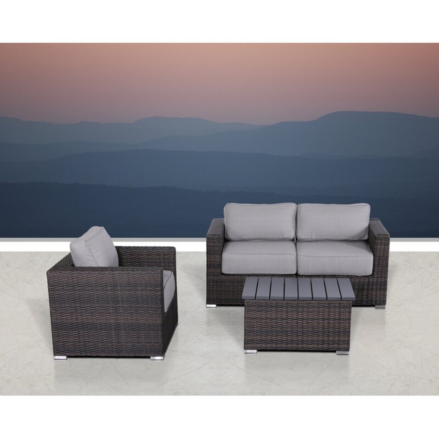 3 Person Outdoor Seating Set With Cushions - Brown - Image 5