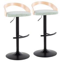 Grotto - Contemporary Adjustable Height Barstool With Swivel With Rounded T Footrest (Set of 2) - Black / Natural / Light Green