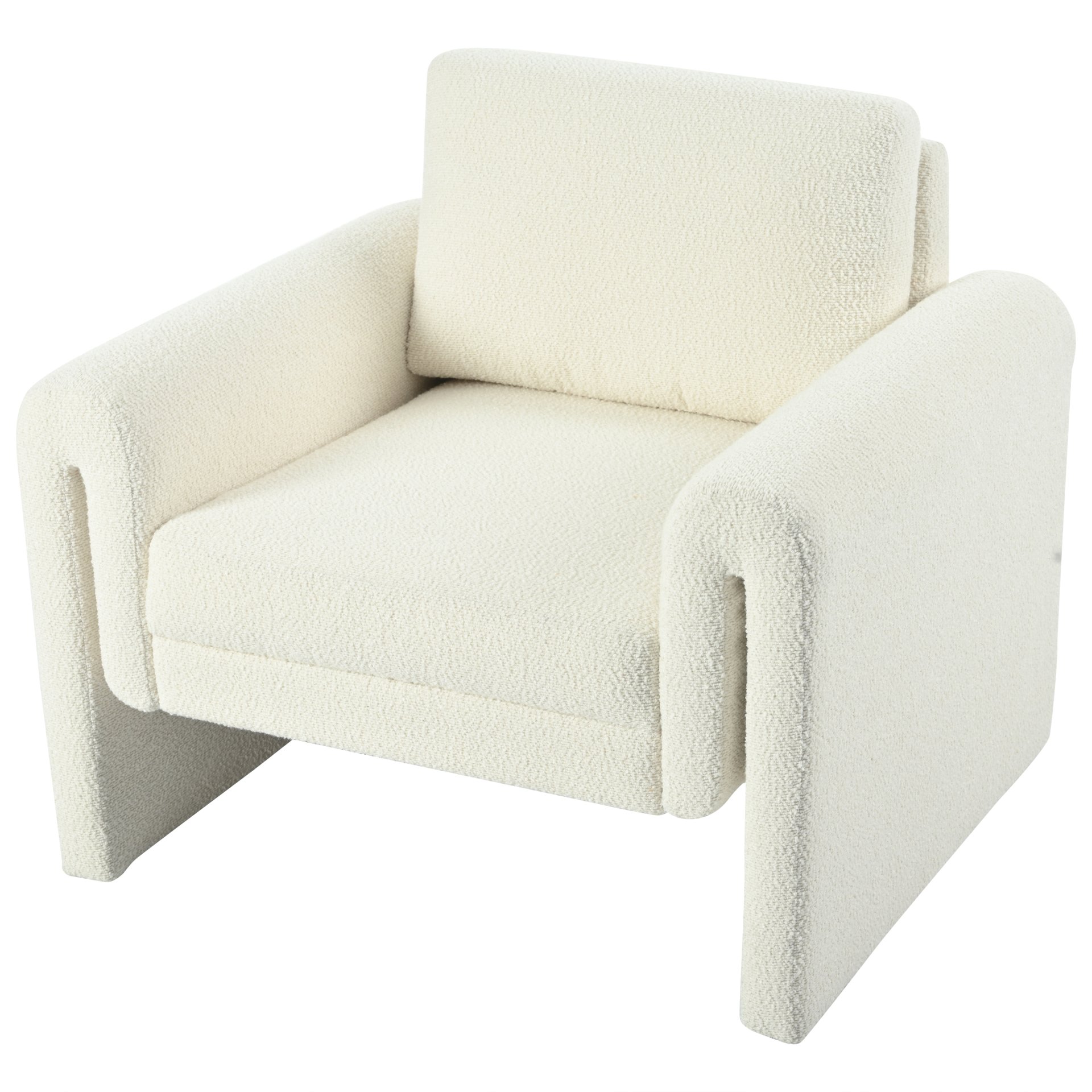 Modern Boucle Upholstered Accent Chair Luxurious Comfort & Sturdy Support, Solid Wood Frame - Ivory - Image 8