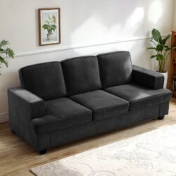 Modern Sofa, Comfortable 3 Seater Couch With Deep Seating And High Density Foam, Loose Back Cushions, Wide Arms - Black