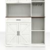 Farmhouse Kitchen Pantry Sideboard With Cabinet And Drawer, Multi Functional Kitchen Buffet With Hutch And Glass Holder, Microwave Stand With Charging Station - Brown / Antique White - Image 24