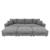 Plush Corduroy 4 Seat Sofa, Modern Comfy Upholstered Sofa Cloud Couch, Deep Seat Couches With Soft Pillows And 3 Ottomans, Convertible Sofa Lounge Chair, For Living Room, Apartment, Office - Gray - Image 18