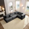 Oversized Upholstered Sectional Sofa Couch Set, Modular L Shaped Floor Sofa Set With 6 Pillows For Living Rooms - Black - Image 9