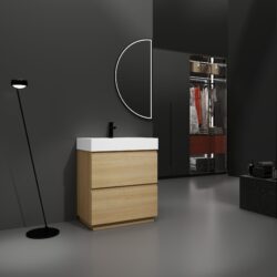 Modern Bathroom Vanity With Single Sink And Double Drawer, Freestanding Engineered Wood Cabinet - Oak