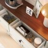 Barn Door Double Tilt Out Trash Cabinet For 20 Gallon Cans With Free Standing Recycling And Laundry Storage - Brown / Antique White - Image 13