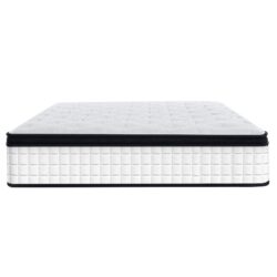 12" King Size Hybrid Mattress Individual Pocket Springs Medium Memory Foam Comfortable Knitted Cover - White / Black