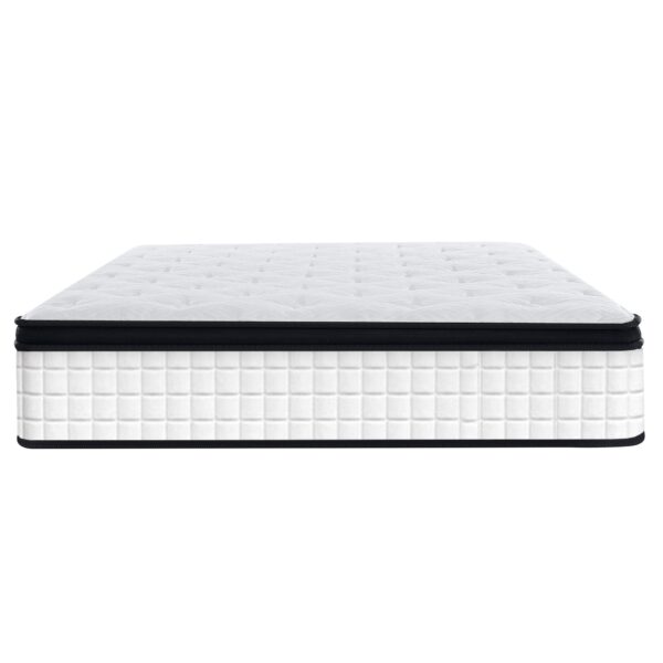 12" King Size Hybrid Mattress Individual Pocket Springs Medium Memory Foam Comfortable Knitted Cover - White / Black