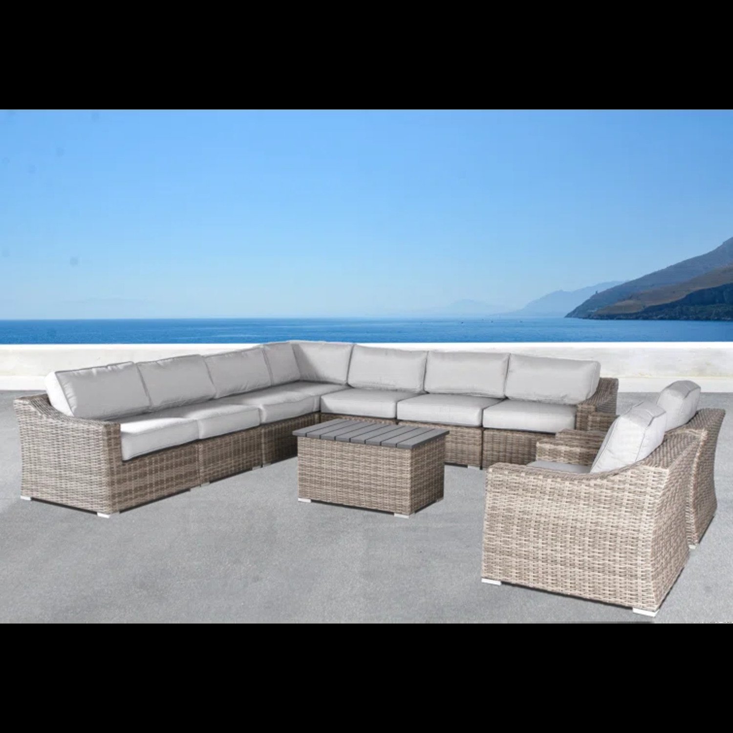 Modern 8 Person Outdoor Seating Group With Cushions - Gray Mix - Image 2