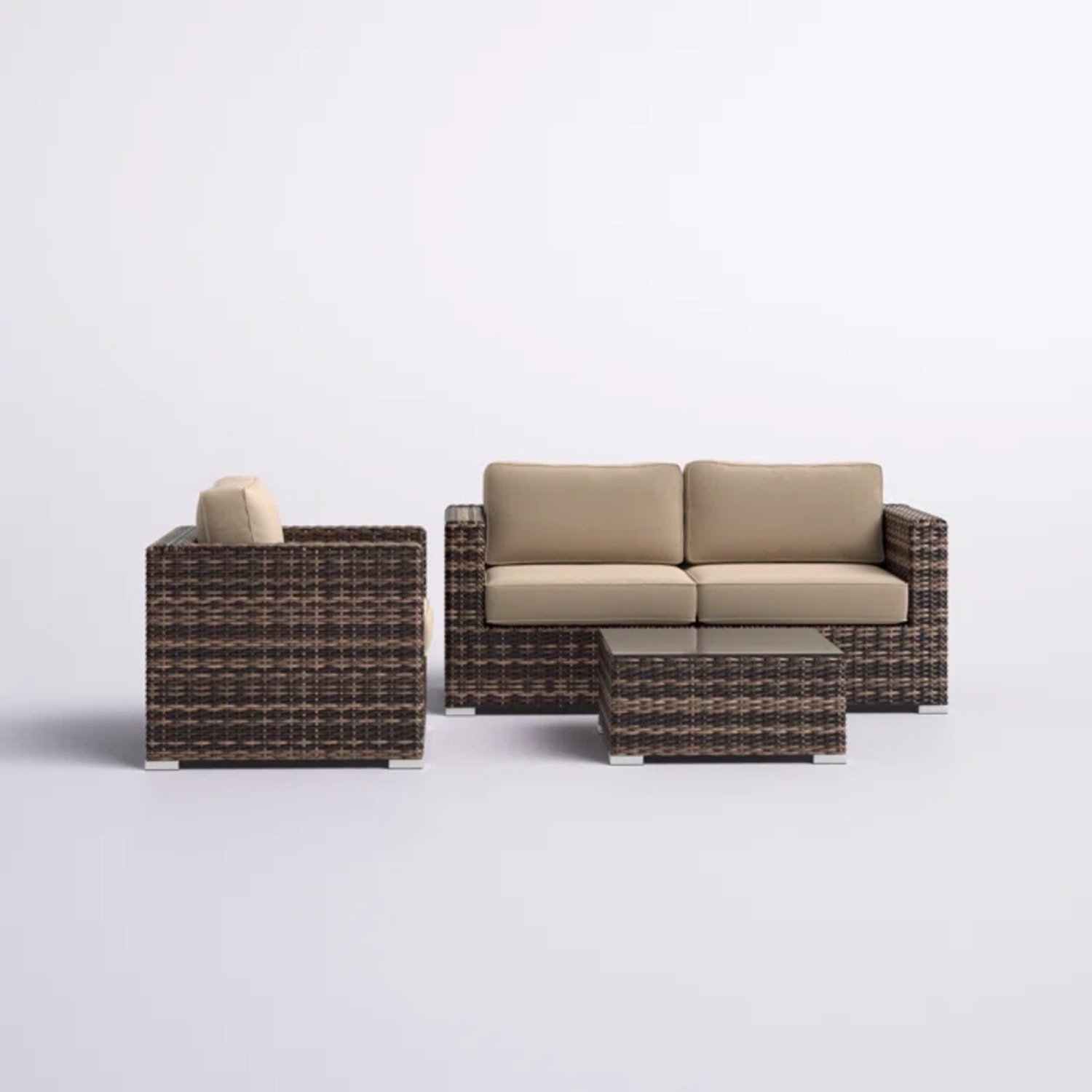 Wicker Seating Group With Cushions For 3 People - Brown - Image 4