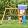 Outdoor Swing Set 3 In 1 Children's Playset With Slide, Swings, And Climber For Garden, Backyard, Playground - Blue - Image 4