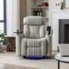 270 Degree Power Swivel Recliner, Home Theater Seating With LED Light Strip, Cup Holder, 360 Degree Swivel Tray Table, And Cell Phone Holder Chair - Gray - Image 8