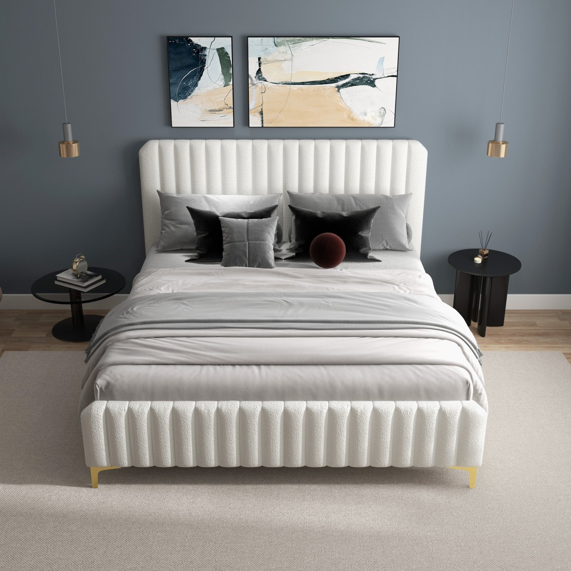 Valery - Queen Size Platform Bed - Cream - Image 7