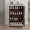 Elegant Decor Mirrored Shoe Cabinet With Edging Double Door Storage Cabinets Glass - Brown / Silver / Gray - Image 2