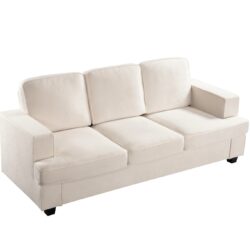 Modern Sofa, Comfortable 3 Seater Couch With Deep Seating, Loose Back Cushions, Wide Arms - Ivory