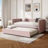 Modern Style Twin Size Upholstered Daybed With Trundle For Guest Room, Small Bedroom, Study Room - Pink - Image 3