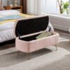 Storage Ottoman Bench For End Of Bed Gold Legs, Modern Gray Faux Fur Entryway Bench Upholstered Padded With Storage For Living Room Bedroom - Pink - Image 6