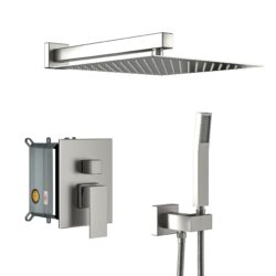 Dual Shower Head System With 12" Wall Mounted Square Rain Shower And Rough In Valve - Brushed Nickel