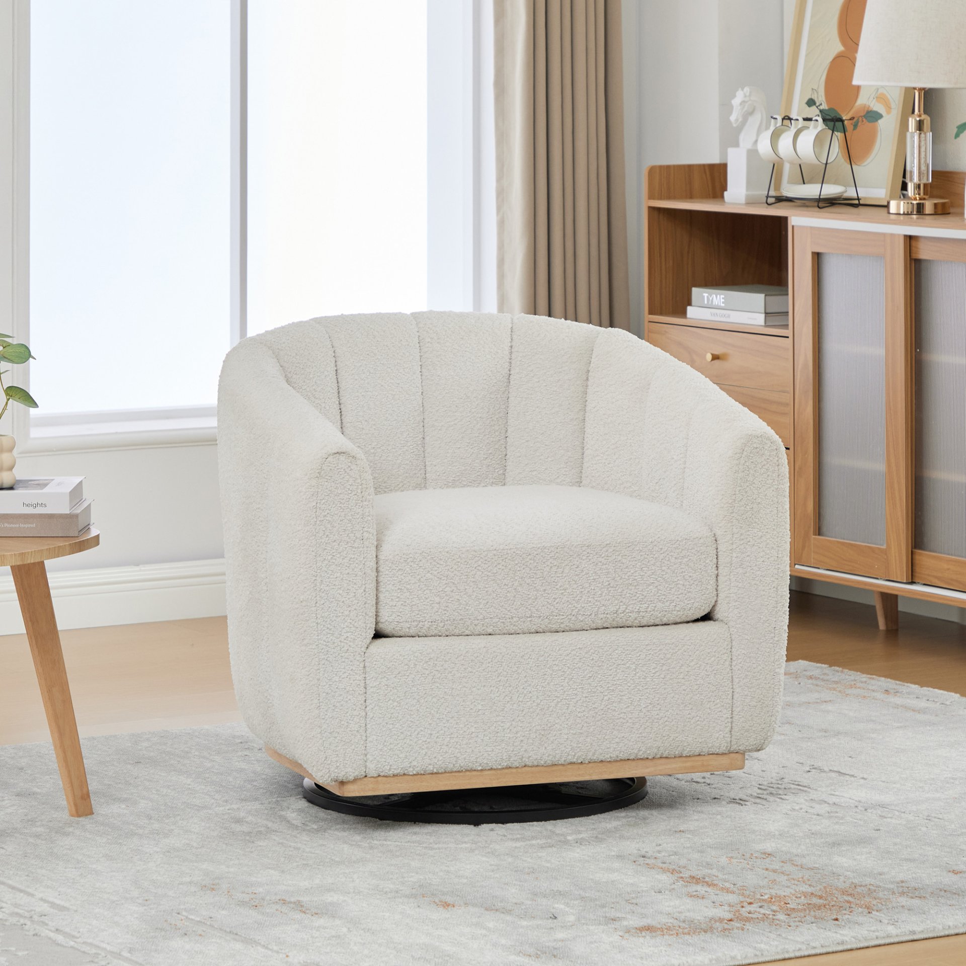 360° Swivel Pumpkin Shape Club Armchair - Ivory - Image 2