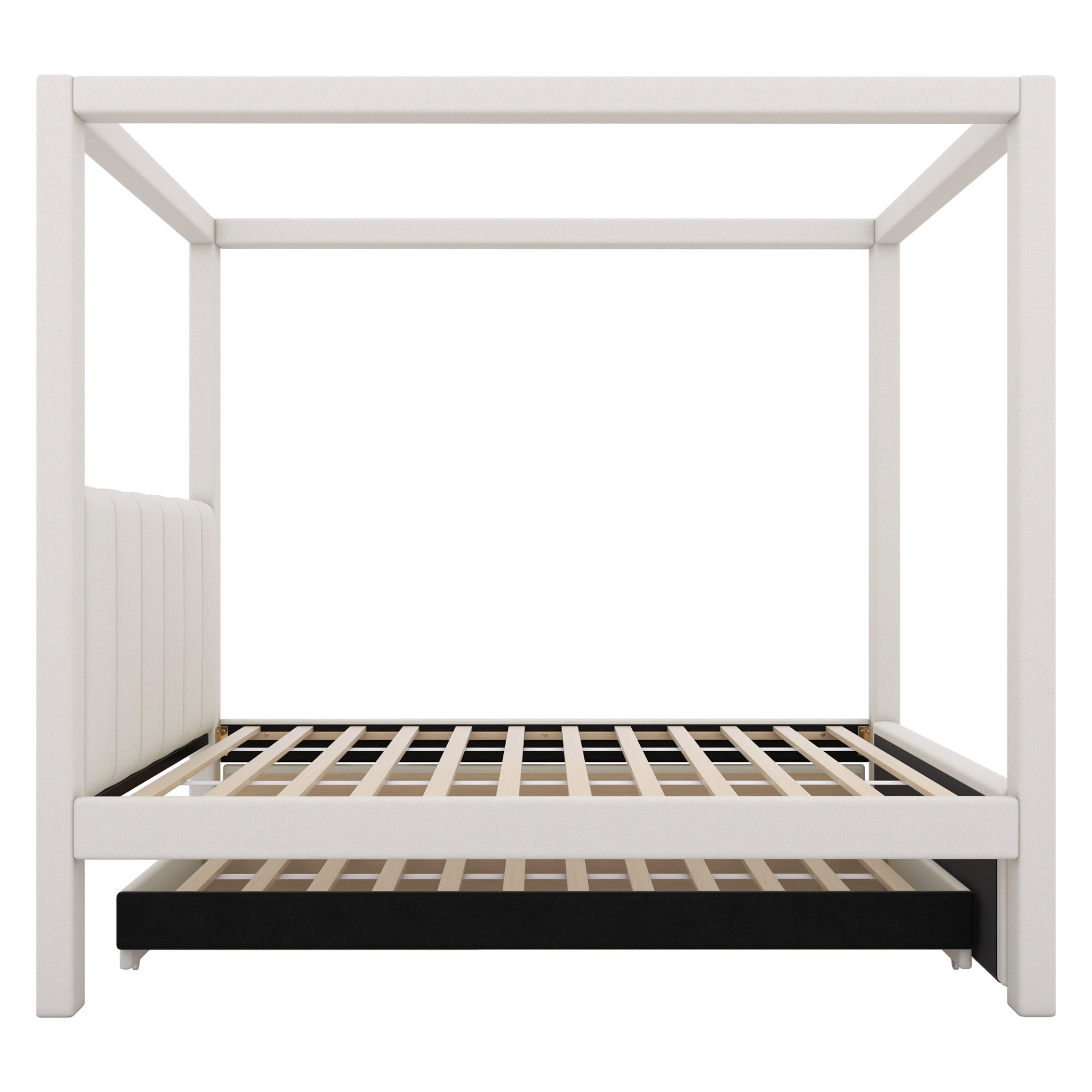 Twin Size Upholstery Canopy Platform Bed With Trundle And Three Storage Drawers - Beige - Image 11