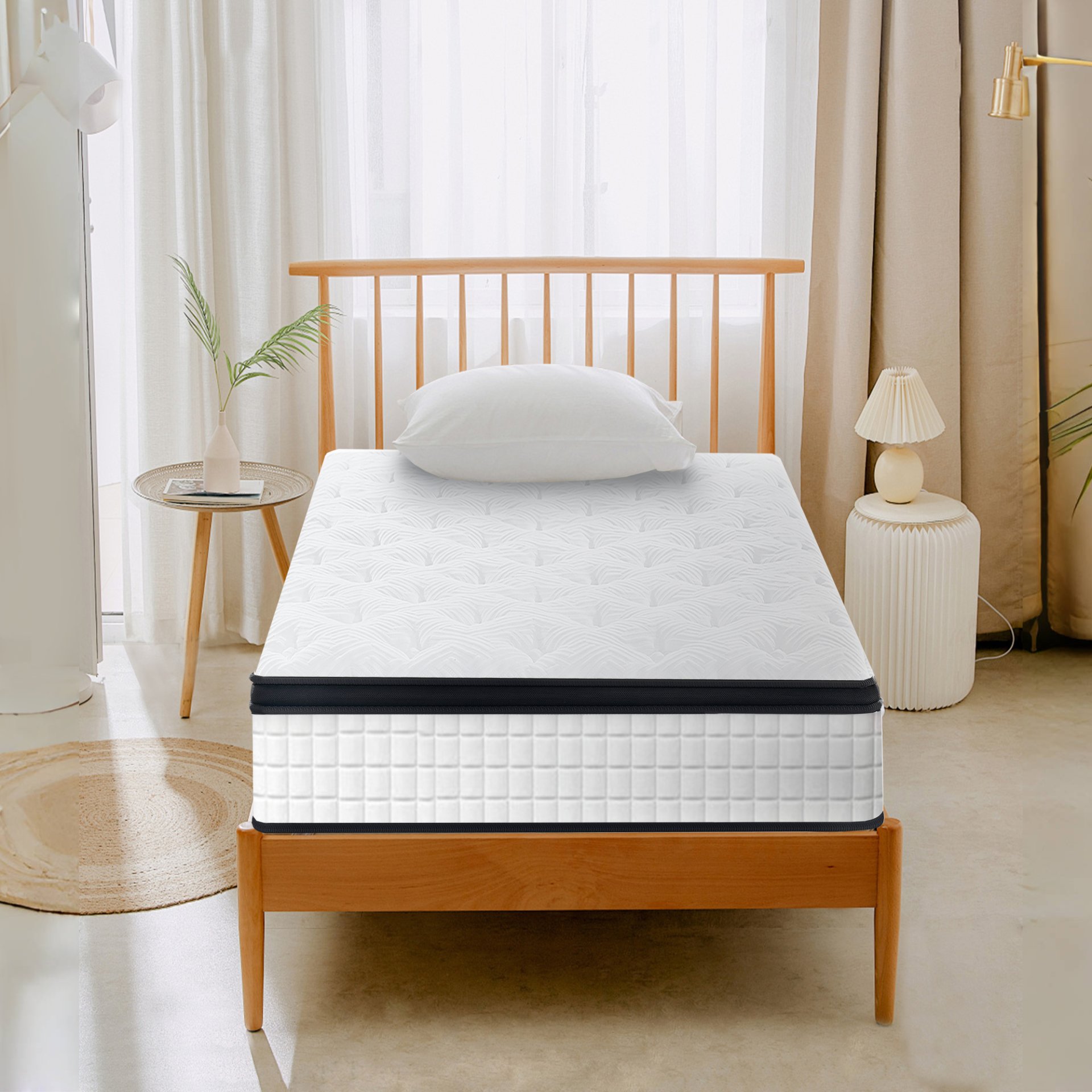 12" Twin Long Hybrid Mattress Individual Pocket Spring Comfortable Memory Foam Breathable Cool Knitted Cover - White / Black - Image 8