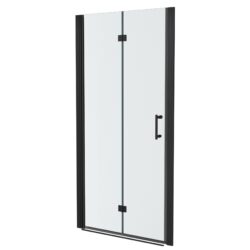 Fold Frameless Shower Door With Tempered Glass - Matte Black