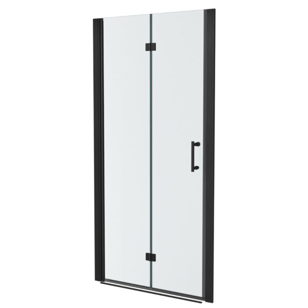 Fold Frameless Shower Door With Tempered Glass - Matte Black
