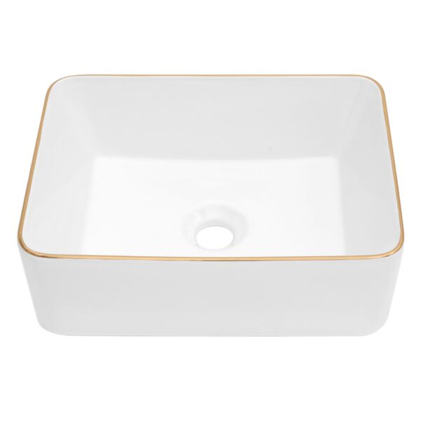 Stain Resistant Porcelain Rectangular Vessel Sink European Modern Bathroom Vanity Basin Glossy Above Counter Ceramic Design - White