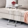 Glass Side Table, Acrylic End Table, Glass Top C Shape Square Table With Metal Base For Living Room, Bedroom, Balcony Home And Office - Chrome - Image 4