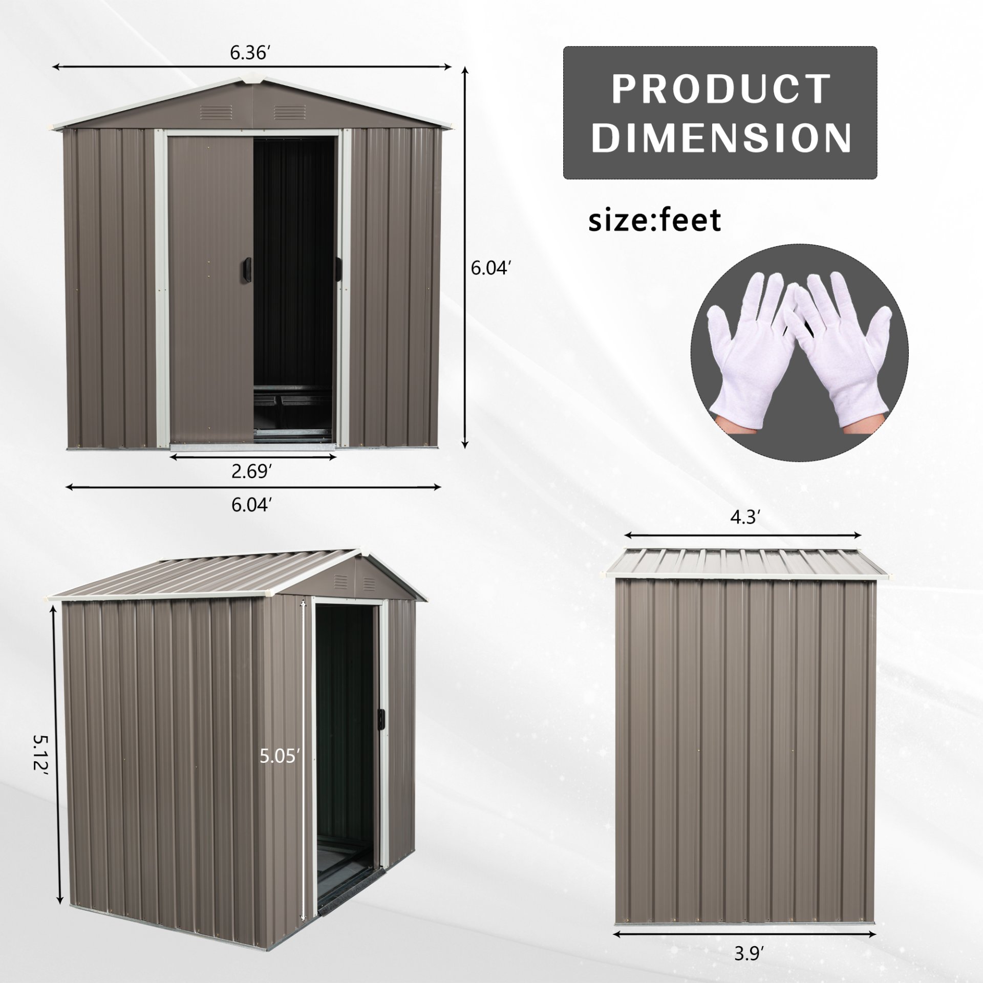 6Ft x 5Ft Outdoor Metal Storage Shed - Gray - Image 9