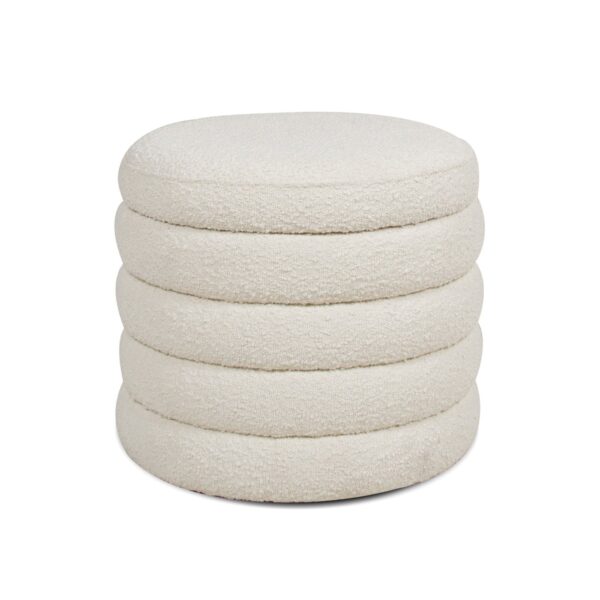 Fuji - Oversized Round Storage Ottoman - Ivory White