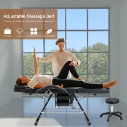 Massage Salon Tattoo Chair With Two Trays Esthetician Bed With Hydraulic Stool, Multi-Purpose 3-Section Facial Bed Table, Adjustable Beauty Barber Spa Beauty Equipment - Black