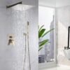Luxury, 12" Ceiling Mount Shower System With Rain Mixer And Handheld Shower, Stainless Steel - Brushed Gold - Image 8