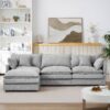 Contemporary Modular Sectional Sofa Shaped Couch Set With Movable Ottoman Chenille - Gray - Image 5