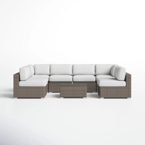 6 Seater Rattan Wicker Outdoor Lounge Set With Cushions - Gray Mix