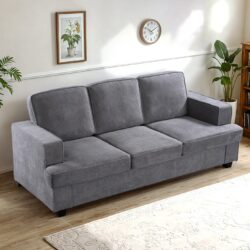 Modern Sofa, Comfortable 3 Seater Couch With Deep Seating And High Density Foam, Loose Back Cushions, Wide Arms - Gray